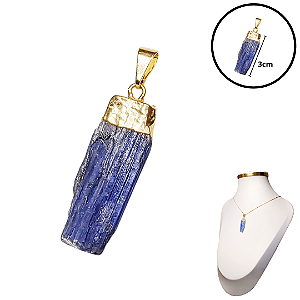 Colar Pingente Cianita Azul Espada do Arcanjo Miguel 3cm Banhado
