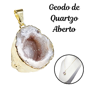 Colar Geodo Quartzo Aberto Natural Banhado Ouro Prata