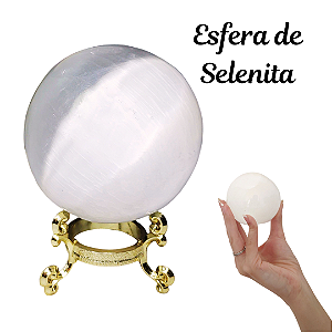 Esfera Selenita Bola de Cristal 8cm com Pedestal