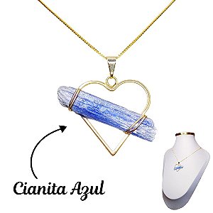 Pingente Cianita Azul Coração 4cm Pedra do Arcanjo Miguel