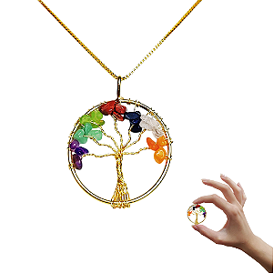 Pingente Árvore da Vida Chakras Ouro Prata
