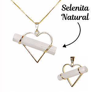 Pingente Selenita Natural Coração 4cm