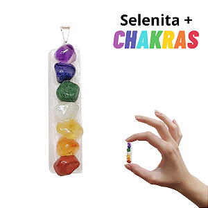 Pingente Selenita 7 Chakras 6cm Ouro Prata