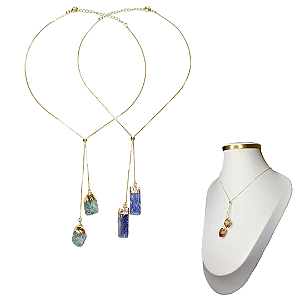 Colar Choker Ajustável 2 Pedras Banhado Ouro Prata