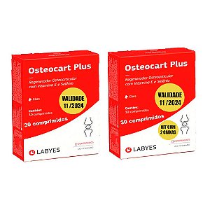 Kit com 2 Caixas de Regenerador Osteoarticular Osteocart Plus  Cada caixa tem 30 comprimidos