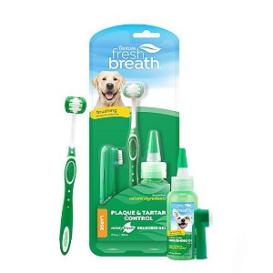 Kit Tropiclean Fresh Breath Brushing Gel 59ml Cães Raças Grandes