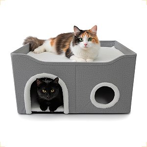 Casinha com Cama, Almofada e Arranhador Pet 2 Andares Gatos até 8kg