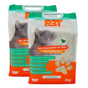 2UN Granulado Biodegradável Tofu Areia Gato 2kg NATURAL P3T