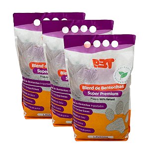 3 UN Bentonita Areia Sanitária Gatos 12kg Biodegradável P3T  - Lavanda