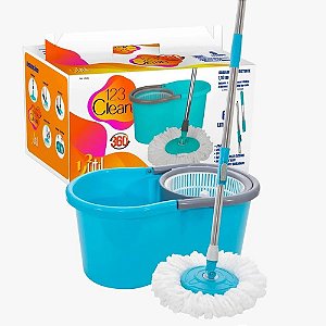 Mop 360 Balde Spin Centrifuga 6 Litros E Esfregão Cabo Inox