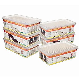 Kit 6 Caixas Média Empilhável para Sapatos Tênis Armário Closet Ordene