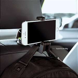 Suporte Veicular de Encosto de Banco com Gancho para Celular e Tablet