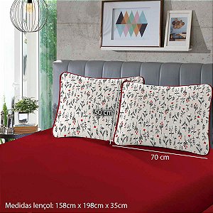 Jogo de Cama Lençol Queen Fresia Vermelho 3 Peças Malha 100% Algodão
