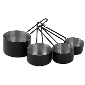 Kit 4 Xícaras Medidoras Inox Onix Preto Fosco de 60ml 80ml 125ml 250ml