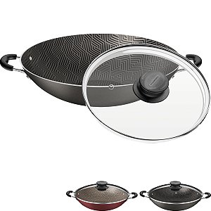 Panela Wok Tramontina Paris 36cm 6 Litros Antiaderente com Tampa Vidro