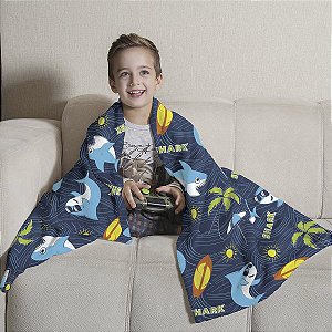 Manta Fleece Sofá Lepper Summer Shark Super Soft Infantil Toque Macio