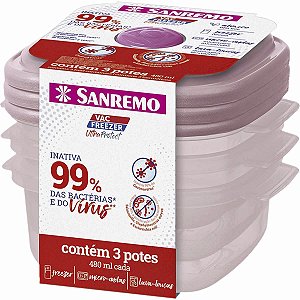 Kit 3 Potes Plástico Sanremo Vac Freezer 480ml Ultra Protect Quadrado