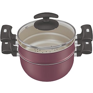 Cozivapor Fortaleza 20cm Cuscuzeira Panela Antiaderente Tampa de Vidro