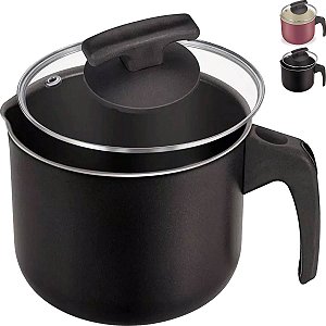 Leiteira Fortaleza 14cm Panela Fervedor Antiaderente c/ Tampa de Vidro