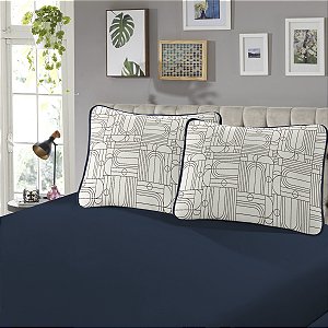Jogo de Cama Lençol Queen Moscou Marinho 3 Peças Malha 100% Algodão