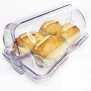 Porta Pão Mesa Acrílico Premium Tampa Articulável Basculante Retrátil