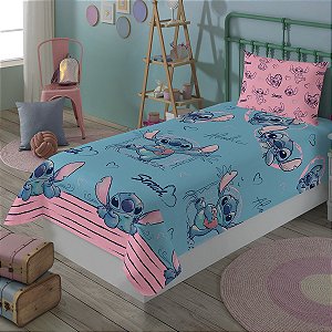 Jogo de Cama Lepper Stich Licenciado Lençol Fronha Solteiro 2 Peças