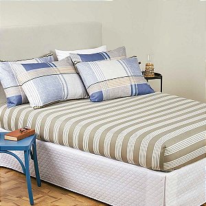 Jogo de Cama Lepper Harmonia Queen Xadrez Lençol e Fronhas 3 Peças