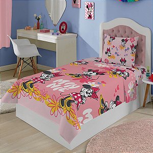 Jogo de Cama Lepper Minnie Lençol Sobrelençol Fronha Solteiro 3 Peças