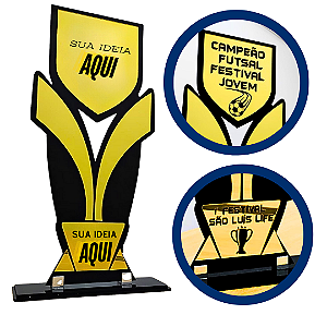 Troféu de 40 cm Personalizado em Acrílico Preto e Dourado Ouro