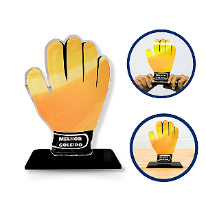 Troféu de Futebol Melhor Goleiro Luva de Ouro em Acrílico e Gravação UV