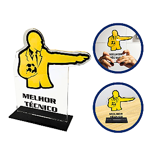 Troféu de Futebol Melhor Técnico Professor em Acrílico e Gravação UV