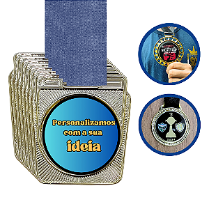 Medalha de Metal Personalizadas e Resinadas Com fita REF: MRM223