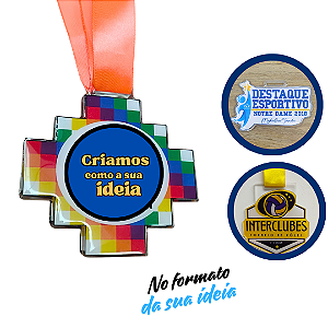 Medalha Recortada Personalizada de Acrílico e Resinada com Fita