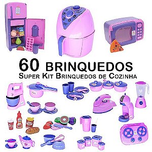 Kit Infantil Comida Geladeira Fogão Microondas Ferro 60p