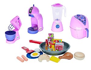 Kit Cozinha Infantil Jogo de Panela Fogão Comida Prato 23pç