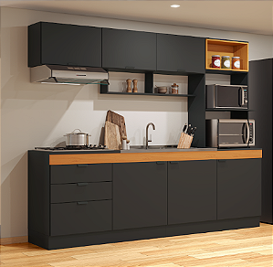 Cozinha Compacta Bella Ref. CS863 - Ônix / Freijo - Móveis Primavera