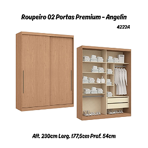 Roupeiro 02 Portas de Correr Premium Elegance 4222A - Angelin - Móveis Castro