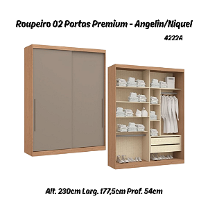 Roupeiro 02 Portas de Correr Premium Elegance 4222A - Angelin / Níquel - Móveis Castro