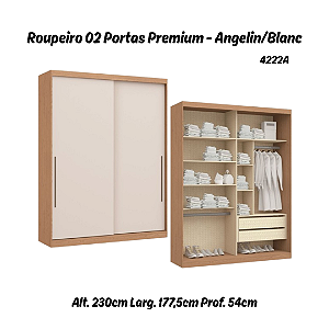 Roupeiro 02 Portas de Correr Premium Elegance 4222A - Angelin / Blanc - Móveis Castro
