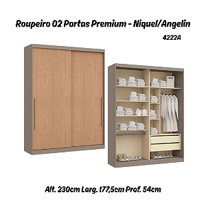 Roupeiro 02 Portas de Correr Premium Elegance 4222A - Níquel / Angelin - Móveis Castro