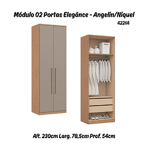 Módulo 02 Portas c/ Cabide e Gavetas Elegance 4221A - Angelin / Níquel - Móveis Castro