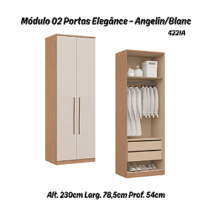 Módulo 02 Portas c/ Cabide e Gavetas Elegance 4221A - Angelin / Blanc - Móveis Castro