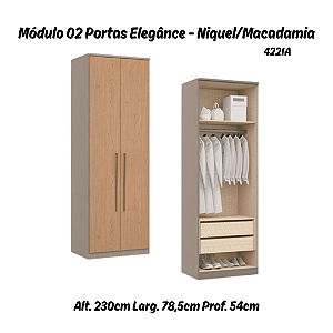 Módulo 02 Portas c/ Cabide e Gavetas Elegance 4221A - Níquel / Angelin - Móveis Castro