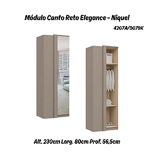 Módulo Canto Reto 01 Porta Elegance c/ Espelho - 4207A - Níquel - Móveis Castro