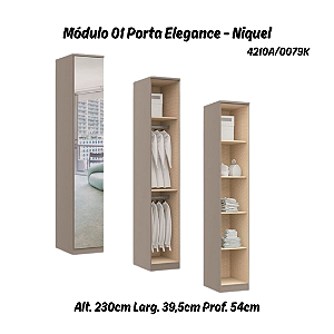 Módulo 01 Porta Elegance c/ Espelho - 4210A - Níquel - Móveis Castro