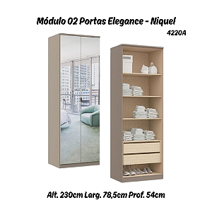 Módulo 02 Portas Espelhos c/ Prateleiras Elegance - 4220A - Níquel - Móveis Castro