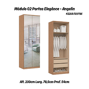 Módulo 02 Portas c/ Cabide, Gavetas e Espelho Elegance - 4221A - Angelin - Móveis Castro