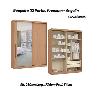 Roupeiro 02 Portas de Correr Premium Elegance c/ Espelho G - 4222A - Angelin - Móveis Castro