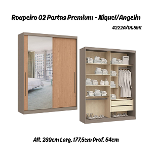 Roupeiro 02 Portas de Correr Premium Elegance c/ Espelho G - 4222A - Níquel / Angelin - Móveis castro