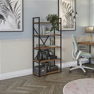 Estante Livreiro Alta com Prateleiras - Ref. LI006 - Canela/Preto - Linha Industrial - Kappesberg